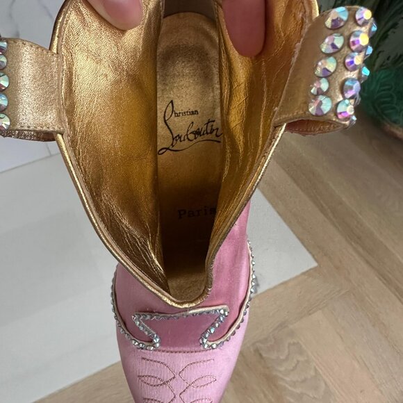 Christian Louboutin - Rare Lassodita Pink Cowboy Boots with Rhinestones Size 37 - Picture 3 of 5